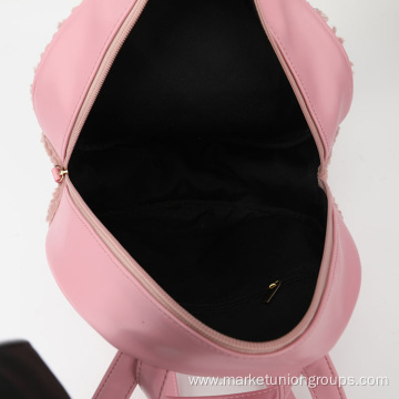 Cute Pink Cylinder Wool Winter Lambs PU Sherpa Soft Backpack Lady Girl Rabbit Tote Bag